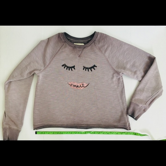 Lilac Gray Face Sweatshirt- ANTHROPOLOGIE sz S - Picture 5 of 11